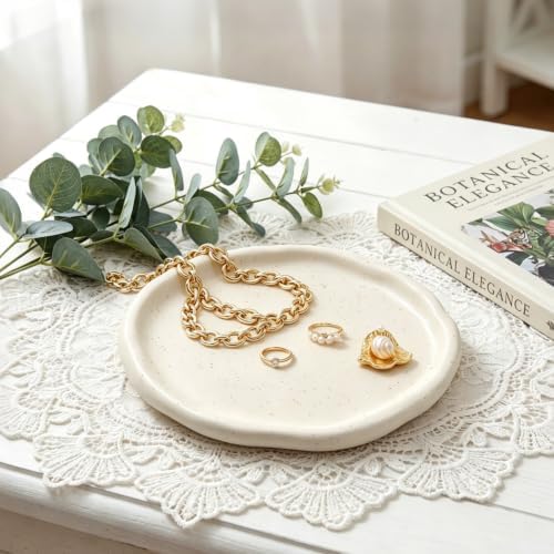 Ceramic Jewelry Tray, Irregular Cloud Shape Ceramic Plate Modern Stylish Storage Tray for Women, Room Decor Aesthetic (White Round) - Image 4