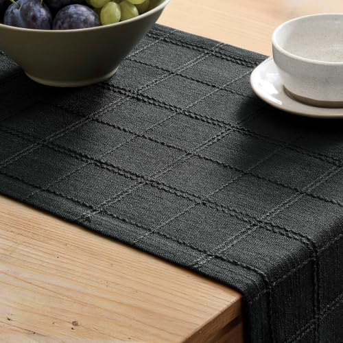ZeeMart Linen Checked Farmhouse Table Runner, 13x36 Inches Black - Image 5