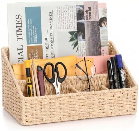 Rattan Mail Organizer - Countertop, Desk, Bills, Woven Basket, Magazine Holder, Mail Sorter, Hobo Organizer，Beige by BOERSHUN