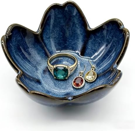 Ring Dish, Ceramic Jewelry Tray, Trinket Holder for Bathroom Nightstand, Small Decorative Bowl (Blue) by BESSKON