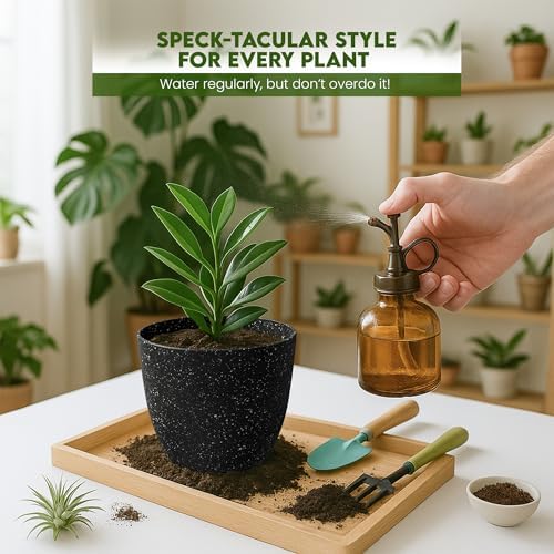 Plant Pots Indoor with Drainage 5 Pack Multi-Size Planters Set Spotty Black - Image 4