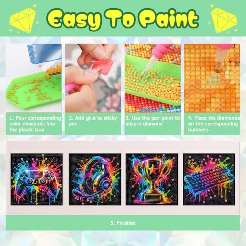 ICYANART 4 Pack Egame Diamond Art Painting Kits for Kids 6x6 Inch - Image 7