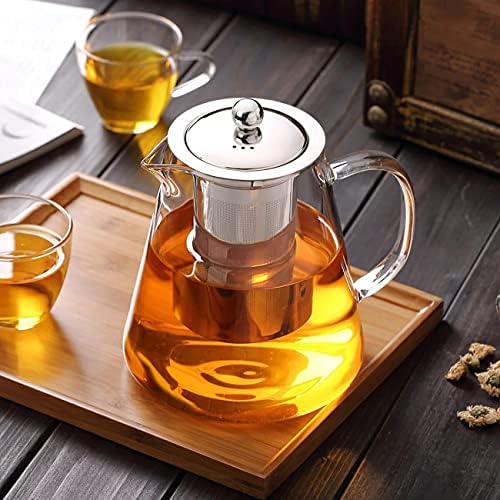 Mini Size Glass Teapot Tea Kettle-with Stainless Steel Removable Infuser for Blooming Tea & Loose Leaf Tea, Microwave & Stovetop Safe, 950ML/32oz (L-950) - Image 3