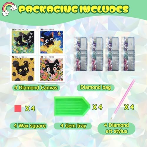 ICYANART 4 Pack Cat Diamond Art Painting Kits for Kids Age 6-8-12 6x6 Inch - Image 4