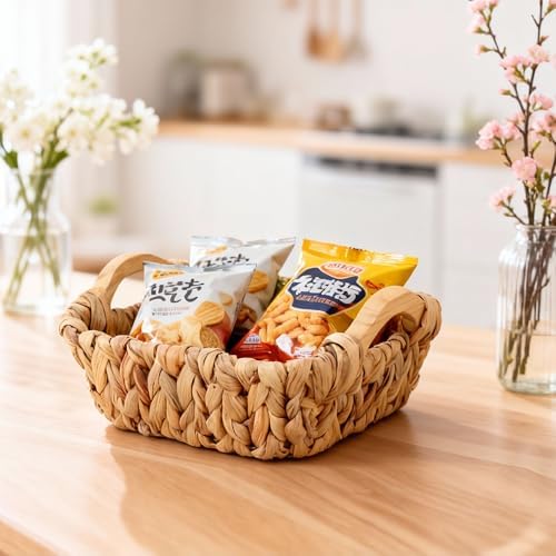 Square Small Water Hyacinth Wicker Basket for Organizing - Image 3
