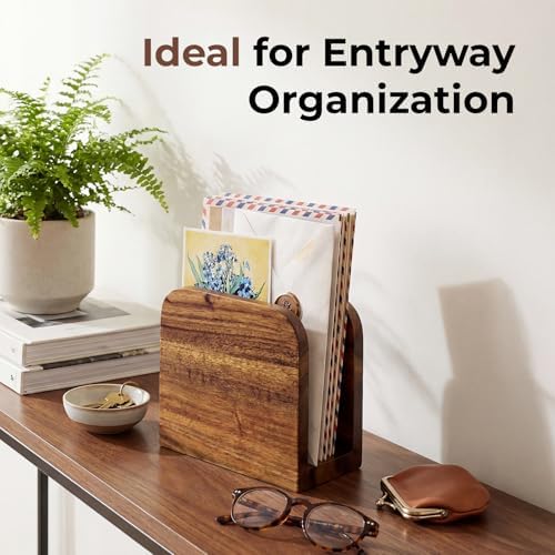 2Pack Acacia Wood Mail Organizer Countertop -Letter Holder for Office Desk - Image 6