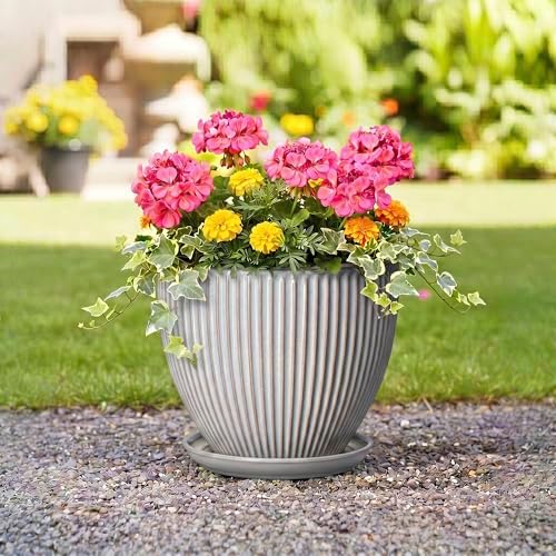 10 Inch Pots for Plants Indoor, Ceramic Planters with Drainage Hole and Saucer, Round Large Plant Pots for House Plants, Decorative Flower Planter, Porch Decor, Plant Lover Gifts, Grey - Image 5