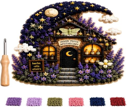 WANZZXCSL Whimsical Village 3D Fabric Poke Art Kit, Floral Cottage, Creative Craft Set, Flowers Activity Fall Gift Home Decor Craft for Adult Beginner Handmade Hobby Gift，Moon Moth by WANZZXCSL