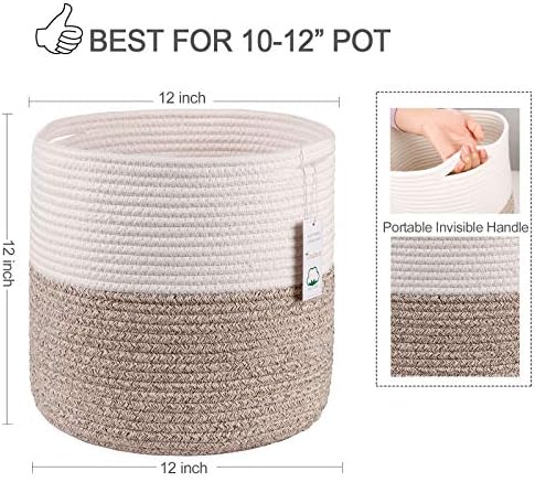 Woven Cotton Rope Plant Basket for 11 Pot (12" x 12", Khaki) - Image 3
