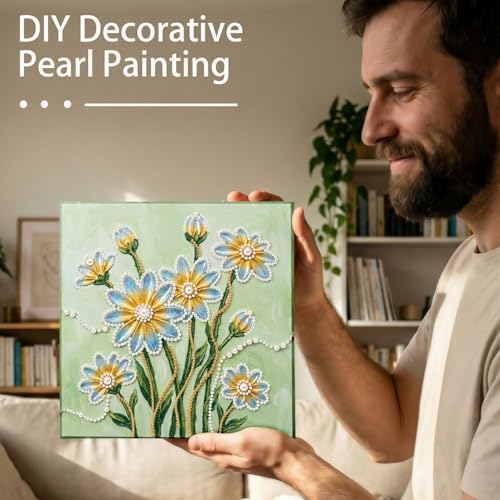 LQCrafK DIY Pearl Art Painting Handcraft Kit for Adults Beginners with Tools and Framed Painting, Creative Design,Self-Adhesive, Healing Stress-Relieving Home Wall Decoration-Flowers - Image 5