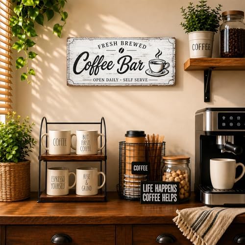 Rustic Coffee Bar Wooden Sign, Farmhouse Coffees Station Decor for Kitchen Counter, Small Cafe Plaque for Home Coffee Bar, Shelf and Countertop Decoration -A02 - Image 5