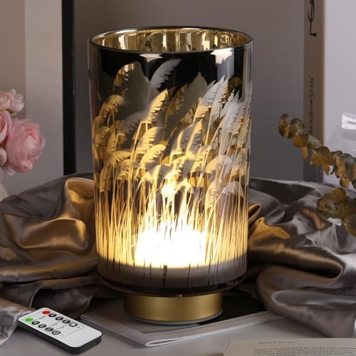 Eywamage Battery Operated Table Lamp with Remote, Pampas Cordless Glass Accent Lamp Lights for Bedroom Living Room Kitchen by EywamageCandles
