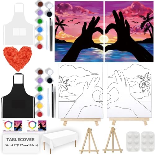Sip and Paint kit for Adults Finger Heart Pre Drawn Canvas Kits 8x10 by PAILIM