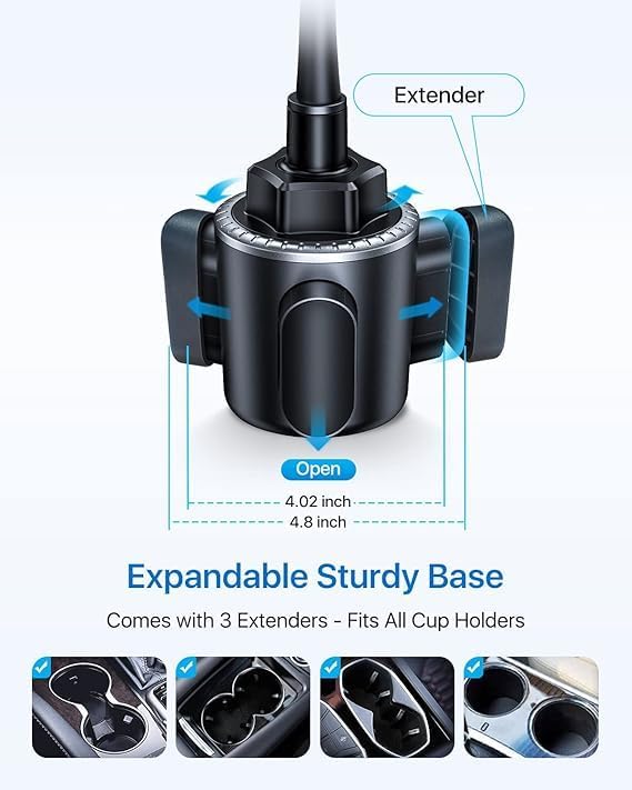andobil Military-Grade Cup Phone Holder for Car/Truck, [2025 Enhanced] 13" 360° Adjustable Gooseneck w/Anti-Shake Car Mount, Universal Car Phone Holder for iPhone/Samsung All 4.0-7.0" Devices, Blue