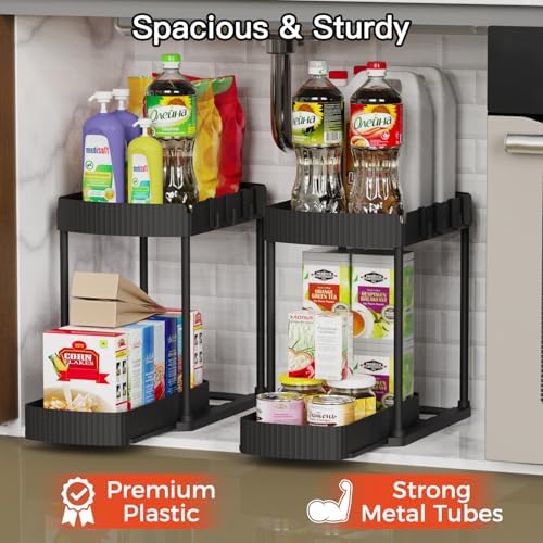 2 Packs Under Sink Pull-Out Storage Organizers, 14.8 Inches, Black - Image 3