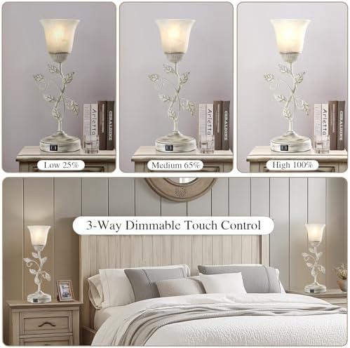 Set of 2 Rustic Touch Table Lamps for Bedroom 2 USB C+A - Image 2