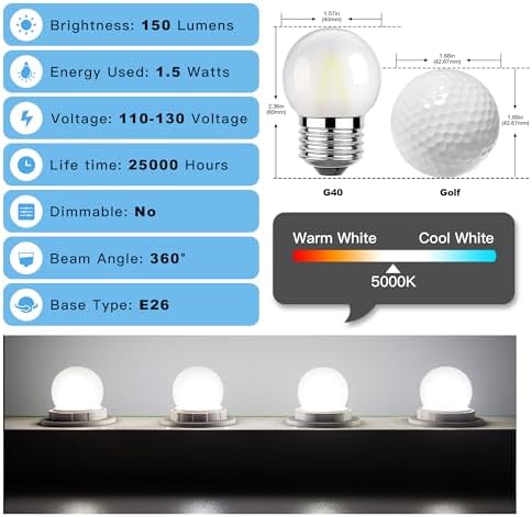 G40 Low Wattage Led Bulb 1.5W Equal 15 Watt Small Edison Light Bulbs 5000K - Image 2