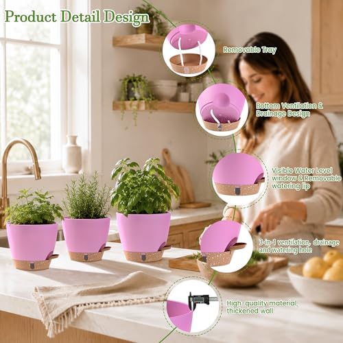 Self Watering Pots for Inoor Ourdoor Plants 8/7/6.5/6/5 Inch, 5 Pack - Image 4