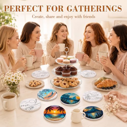 Potchen 12 Pcs Color Your Own Coaster DIY Kits,Artistic Landscape - Image 6