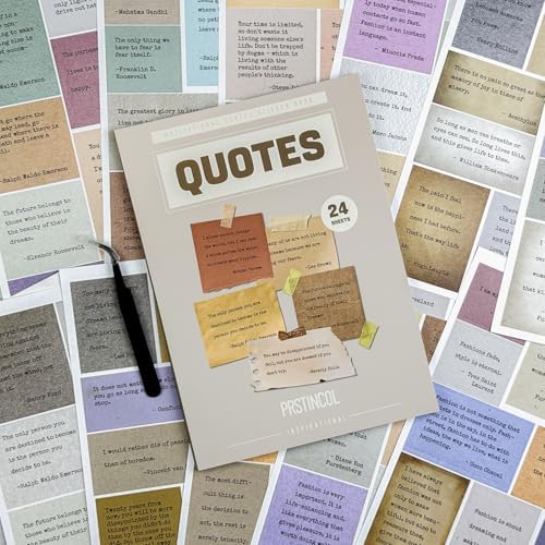 Prstincol 24 Sheets Vintage Motivational Quote Stickers Pad wtih Tweezer,246 Pcs Inspirational Typewriter Font Quotes Pad,Word Stickers for Scrapbook Junk Journal Bullet Journal DIY Craft Card Making by PRSTINCOL