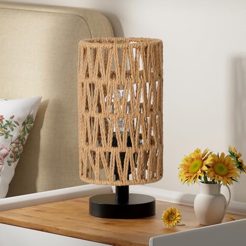 Fenmzee Table Lamps (Rattan Rope Shade - Black Base, 9" Inline Control) by Fenmzeelighting