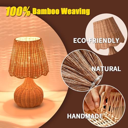 Ziqqeelam Rattan Table Lamp for Bedroom, Boho Small Table Lamps for Bedside, Farmhouse Mini Small Table Lamps for Small Spaces for Kitchen Counter, Bookshelf, Nightstand, Bedroom, Kids Dorm - Image 4