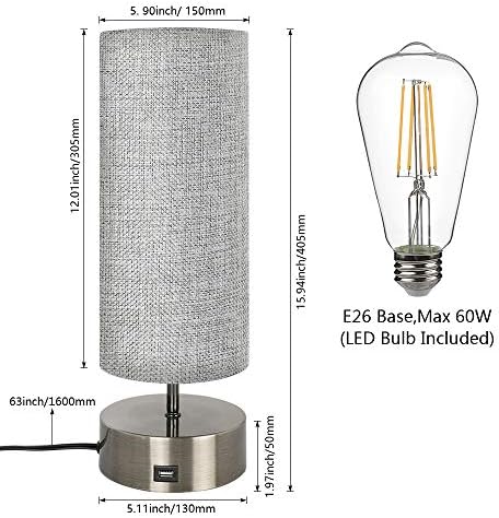 Haian Support 3-Way Dimmable Touch Control Table Lamp with USB Charging Port Set of 2,Modern Nightstand Bedside Desk Lamp with Grey Fabric Lampshade for Living Room,Bedroom,Study Room,LED Bulb Include - Image 5