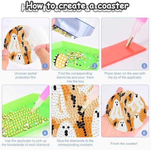 8 Pack Halloween Diamond Painting Coasters with Holder DIY Craft Kit - Image 3