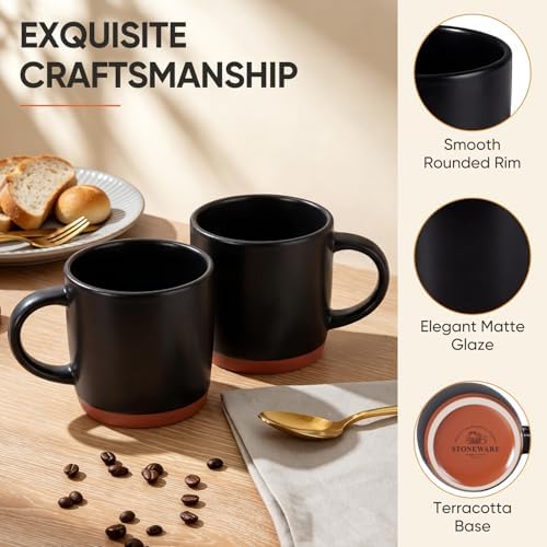 E-far Ceramic Coffee Mug Set of 4, 12oz Modern Coffee Cups, Matte Black - Image 3