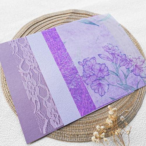 15-Piece Textured Scrapbook Paper Mesh Fabric Set, Purple A5 Sheets - Image 5