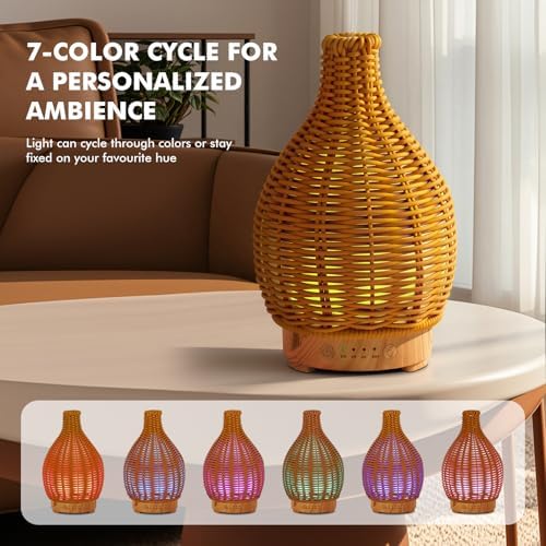 Essential Oil Diffuser Diffuser -Aromatherapy Diffuser for Essential Oils with Timer and 7 Colors LED Light Ultrasonic Diffuser with Auto Shut-Off, Home Office Decor&Gift（Handwoven） - Image 2