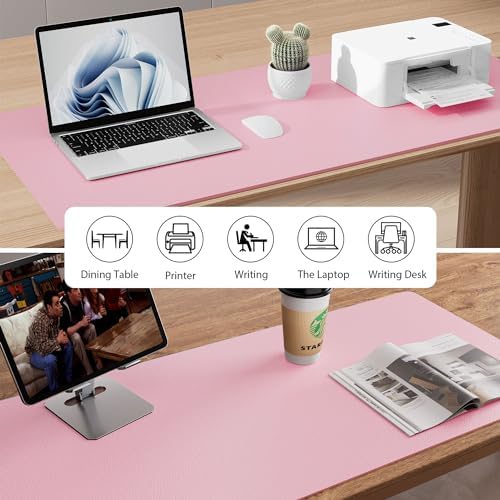 Aothia Faux Leather Desk Mat - Non-Slip PU Leather Desk Blotter, Waterproof Writing Surface, Large Desk Pad for Office & Home (Fairy Pink, 55" x 24") - Image 6