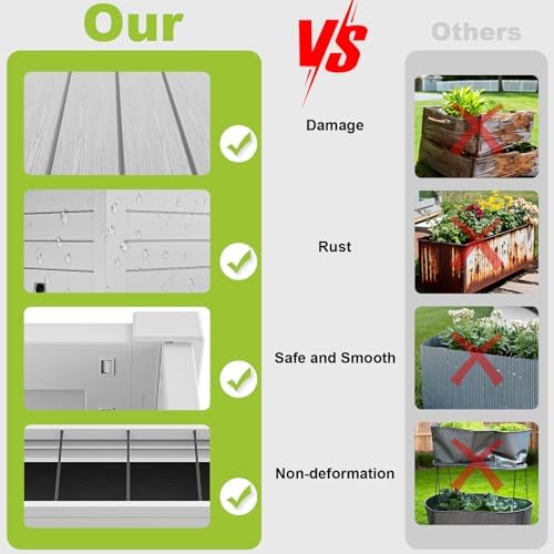 Elevated Raised Garden Bed,Outdoor Large Resin Patio Planter Box Stand Divisible with Drain Plug,Water Monitor for Plants Vegetables Flowers Fruits(Ashen) - Image 2