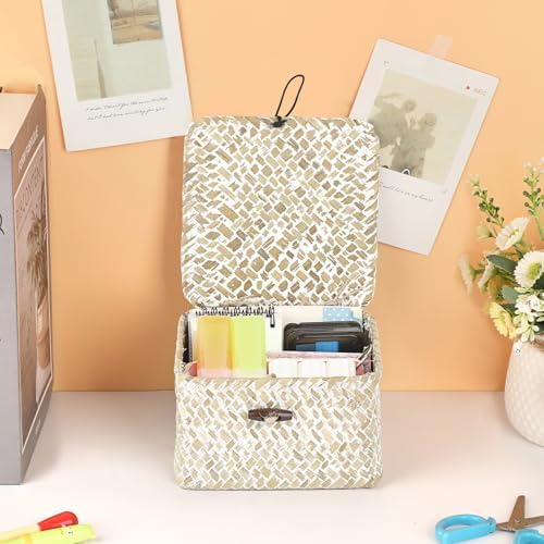 Hipiwe Wicker Shelf Baskets with Lid Woven Decorative Basket Bin, X-small - Image 3