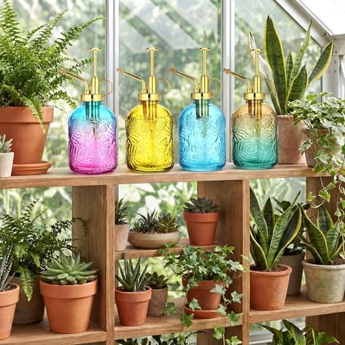 Sliner 6 Pack Glass Plant Mister Spray Bottles 7.7" Tall Glass Water Spray Bottle 12.2 oz Hand Pump Sprayer Fine Mist Watering Can with One Hand Top Pump for Indoor & Outdoor Houseplants(Golden) - Image 5
