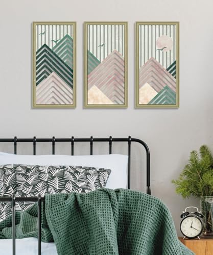 Putuo Decor Boho Mountain Wall Decor Set of 3, Rustic Farmhouse Wooden Wall Art, Nature-Inspired Geometric Artwork, Mid-Century Modern Aesthetic for Living Room Bedroom Entryway, Pink - Image 6