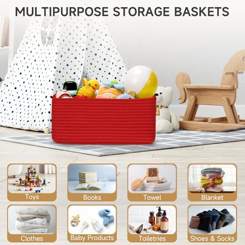 3 Pack Small Storage Baskets for Organizing, 11.8×7.8×5.1", Christmas Red - Image 4