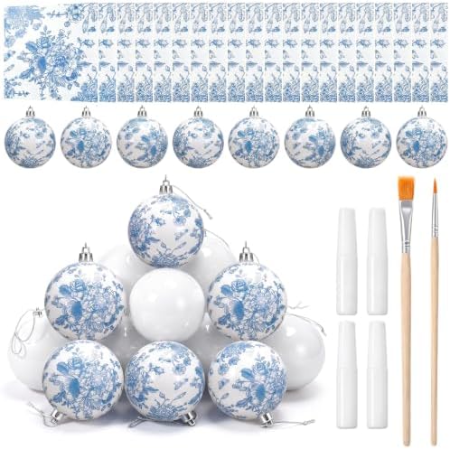 Blueweenly 12 Sets Christmas Balls DIY Kit Blue Napkins Glue Brush Set by Blueweenly