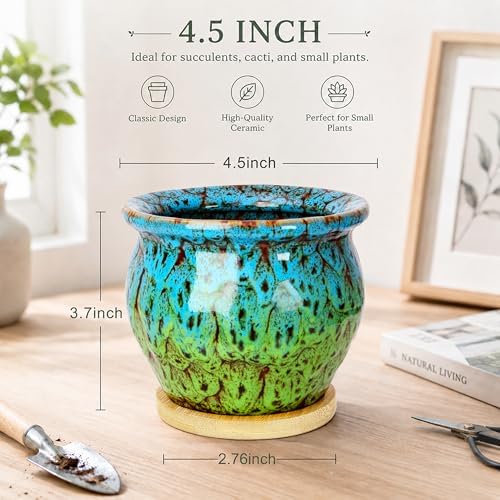 4.5 Inch Plant Pots, Small Pots for Plant Indoor, Succulent Pots with Tray - Image 3