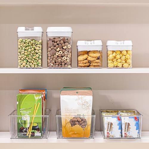 Vtopmart 2 Pack Food Storage Organizer Bins, Clear Plastic Bins for Pantry, Kitchen, Fridge, Cabinet Organization and Storage, 4 Compartment Holder Packets, Snacks, Pouches, Spice Packets - Image 4