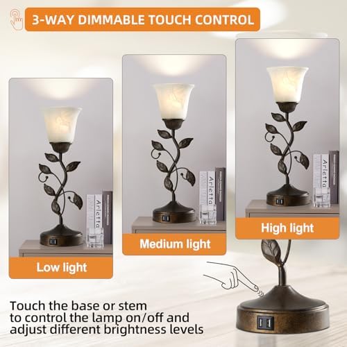 Touch Bedside Table Lamp for Living Room with 2 USB C+A Ports - Image 3