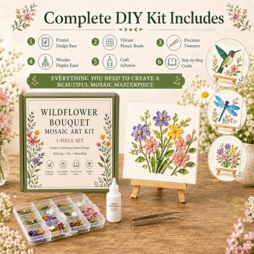 Hummingbird Mosaic Art Kit for Adults: DIY Floral Acrylic Art Kits with Pre-Cut Pieces, Glue & Tools - Complete Mosaic Kits for Creative Home Decor & Relaxing Craft, C - Image 3