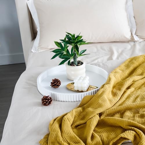 Round Decorative Tray for Coffee Table Decor, 11.8in White Decorative Serving Tray for Kitchen Counter,bandejas decorativas, Wooden Serving Tray for Party - Image 5