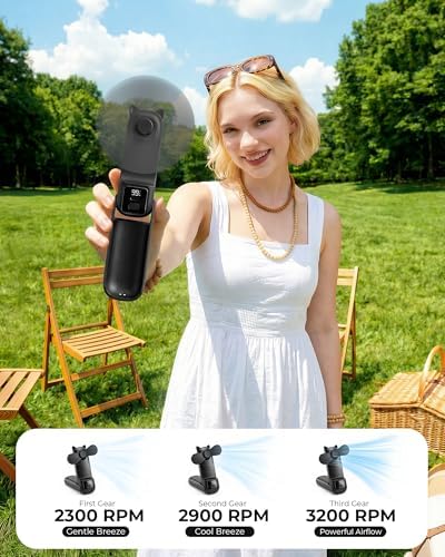 FrSara Portable Handheld Fan, Small Rechargeable Personal Mini Fan, Summer Travel Essentials with 3-Speed, 2000mAh, Great for Outdoor, Makeup, Ideal Gift for Girls, Ladies, Teens, Birthday, Black - Image 4