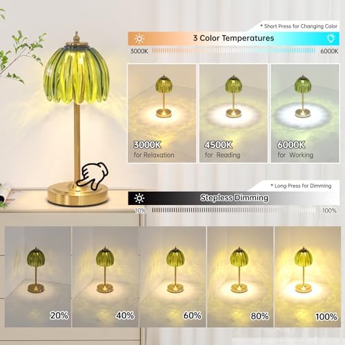 Shenmoyl Small TulipTable Lamp, 3 Color Temperatures, Table Lamps for Living Room, Bedroom, Nightstand (Green Tulip) - Image 2