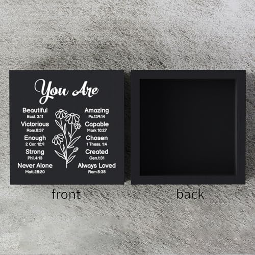 Religious Gifts for Women Christian Gifts Christian Wooden Box Sign Desk Decor Bible Verse Decorations for Home Office Shelf Table Desk Gifts for Christian Women 5 x 5 Inch (Black Decor) - Image 3