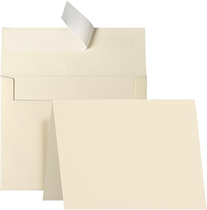 Cream Folded Blank Cards and Envelopes, Goefun 4.25 x 5.5 Ivory Cardstock and A2 Envelopes Self Seal 100 Pack for Wedding, Invitations, DIY Greeting Cardstock, Thank You Cards & All Occasion