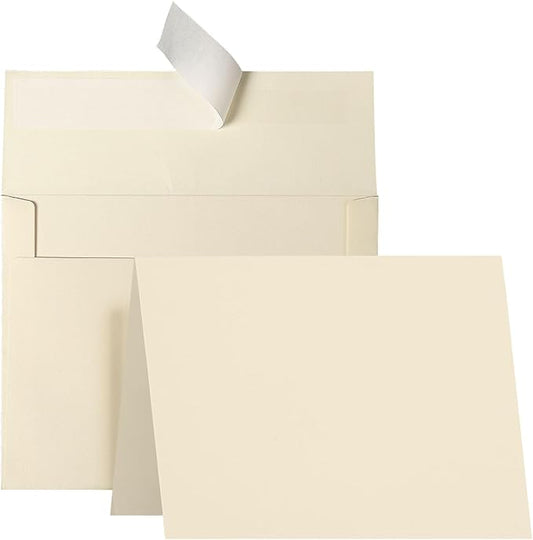 Cream Folded Blank Cards and Envelopes, Goefun 4.25 x 5.5 Ivory Cardstock and A2 Envelopes Self Seal 100 Pack for Wedding, Invitations, DIY Greeting Cardstock, Thank You Cards & All Occasion