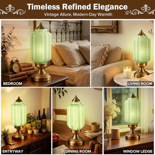 Vintage Brass Table Lamp with Green Milk Glass Shade - Image 6