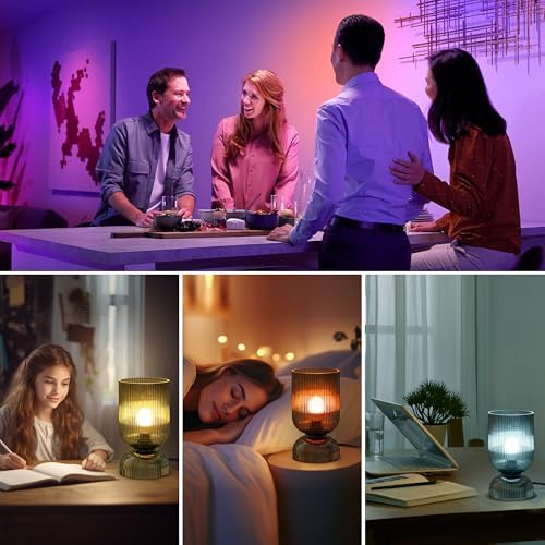 Modern RGB Glass Table Lamp with Remote，Color Changing Bedside Lamp with Ribbed Glass Shade, 16 Colors, On/Off Cord Switch, Nightstand Lamp for Bedroom, Living Room, Office, Bulb Included - Image 5